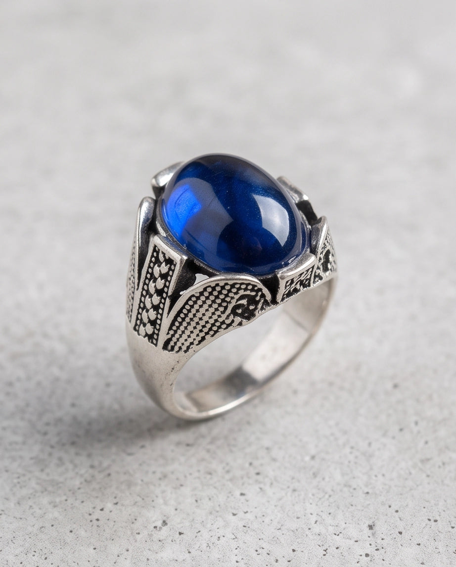 Cobalt Eclipse Stippled Signet Ring