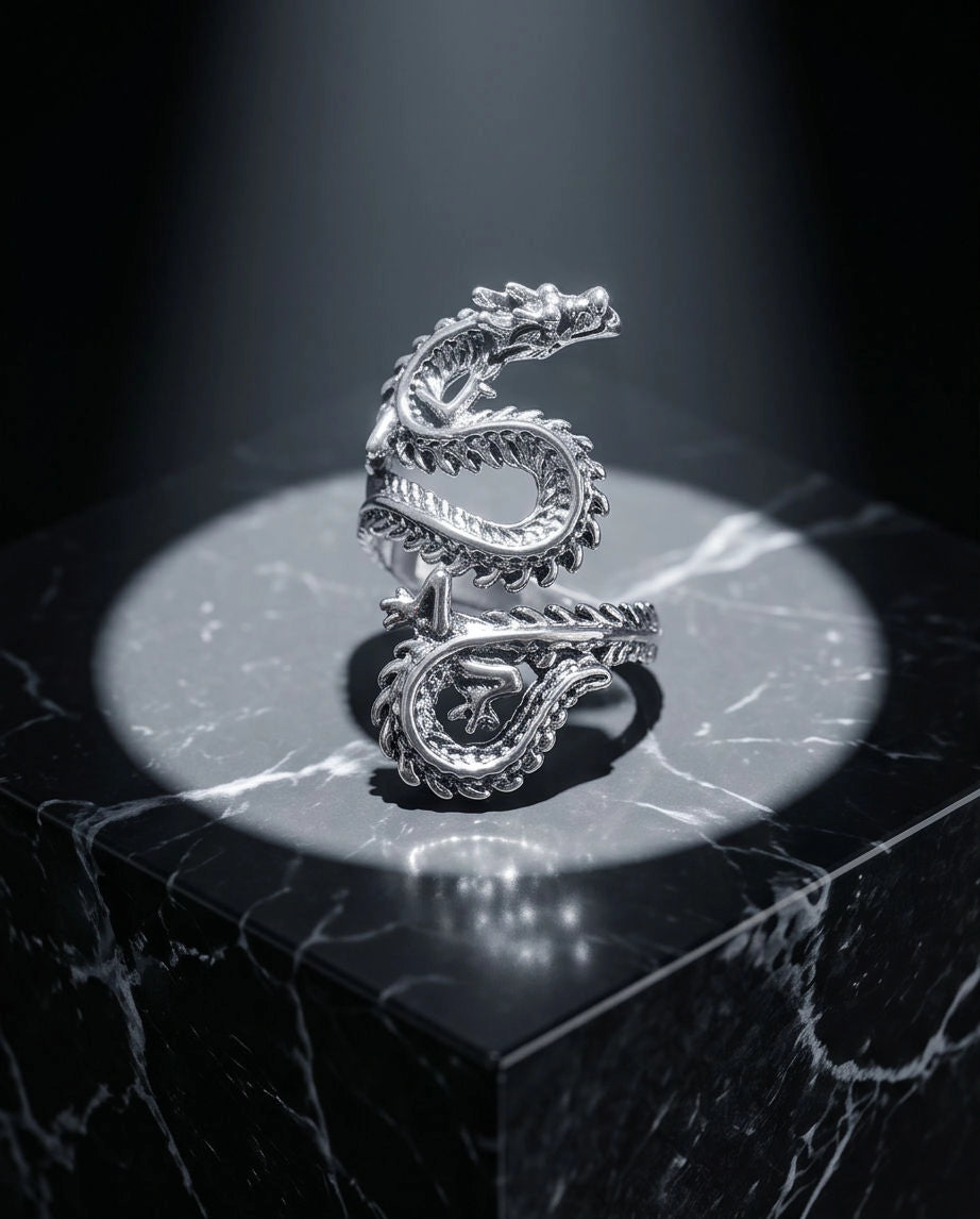 Oxidized Silver Coiled Dragon Wrap Ring