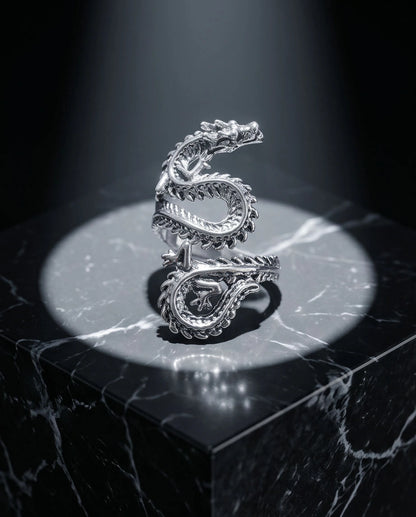 Oxidized Silver Coiled Dragon Wrap Ring