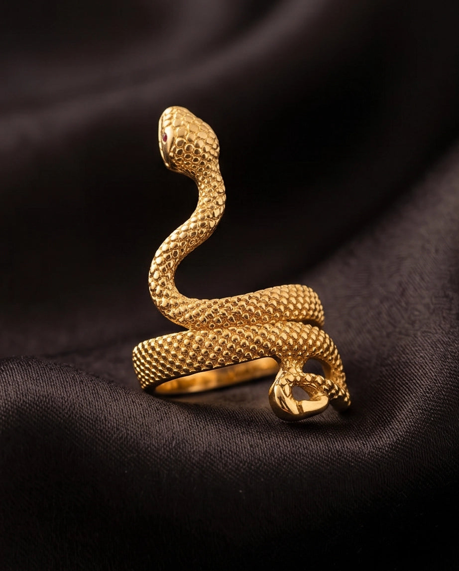 Gold Textured Serpent Wrap Ring