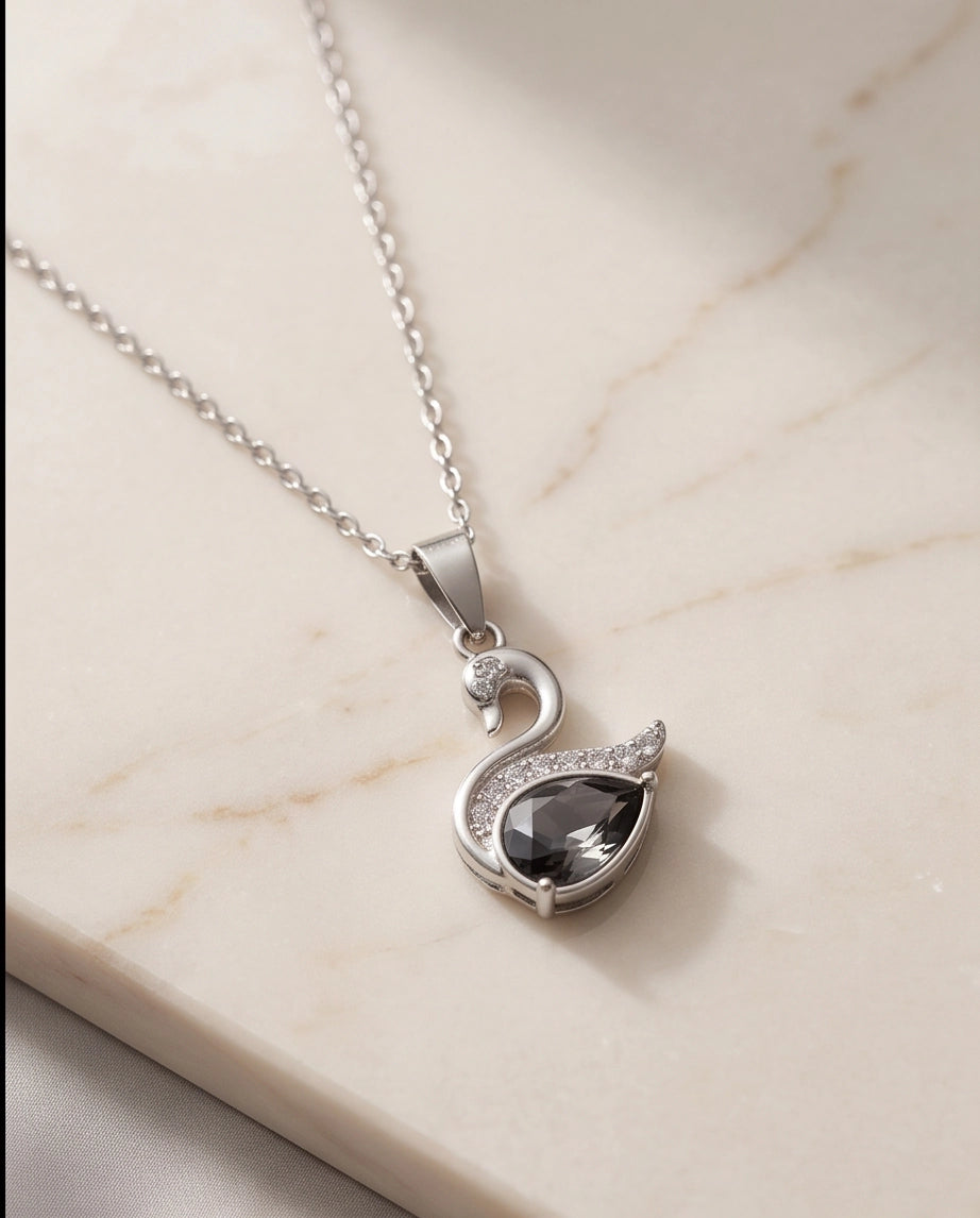 Silver Smoky Quartz Swan Pendant Necklace