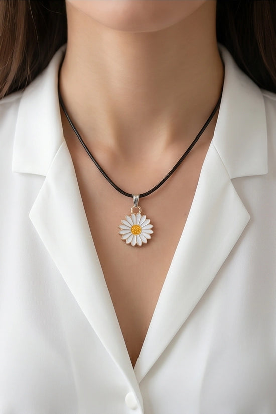 Gold and White Daisy Pendant Necklace