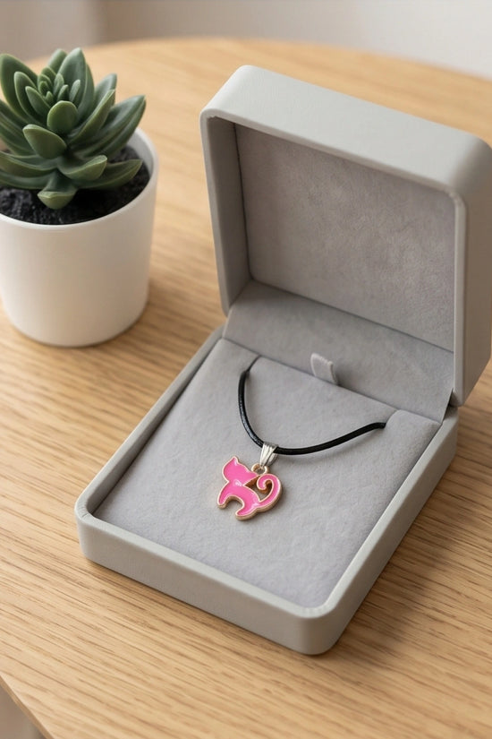 Gold and Pink Cat Pendant Necklace