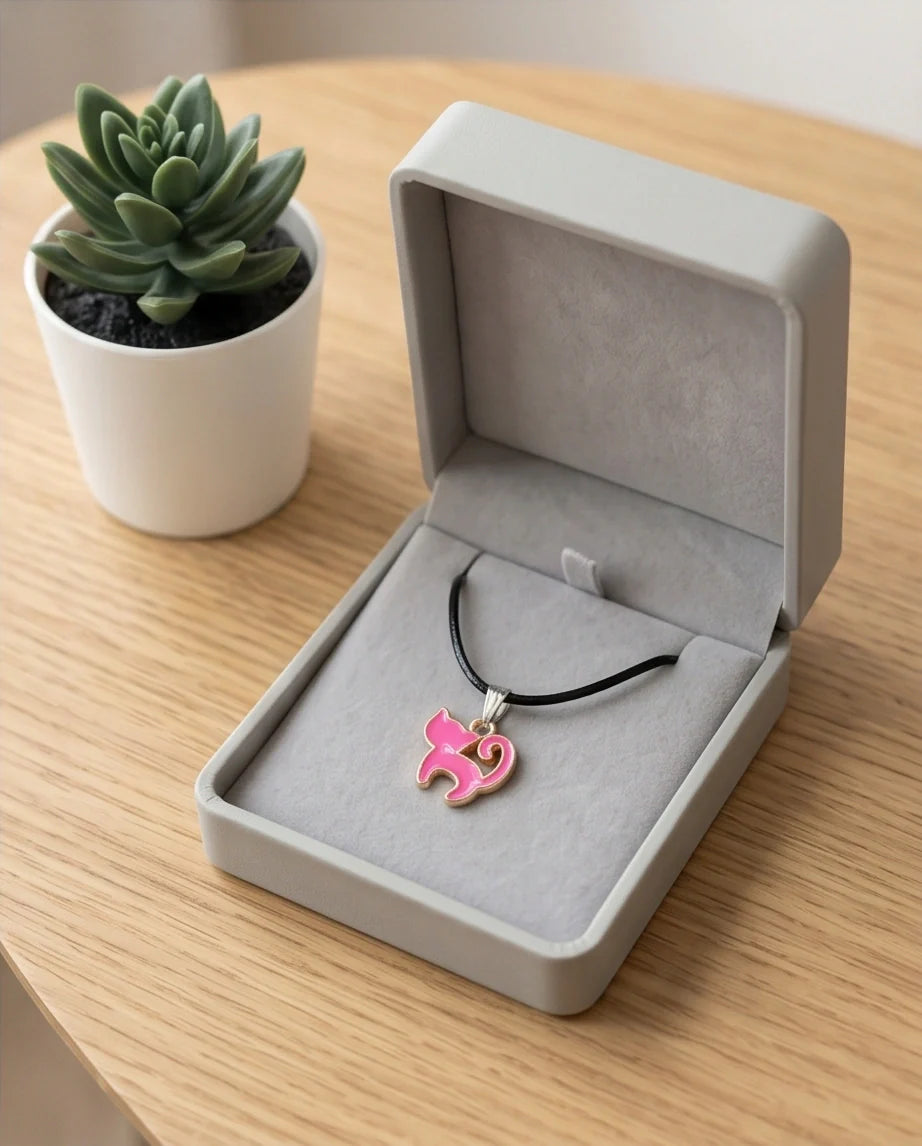 Gold and Pink Cat Pendant Necklace