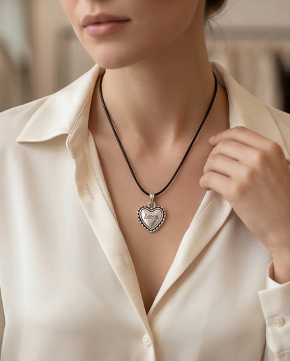 Silver Beaded Edge Love Heart Necklace