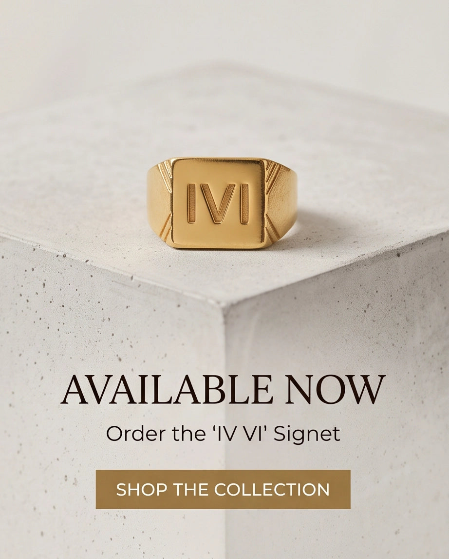 Roman Numeral Engraved Gold Signet Ring