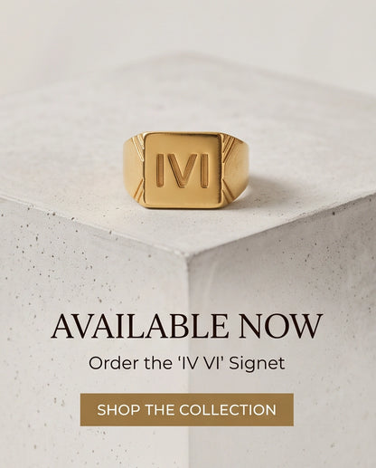 Roman Numeral Engraved Gold Signet Ring