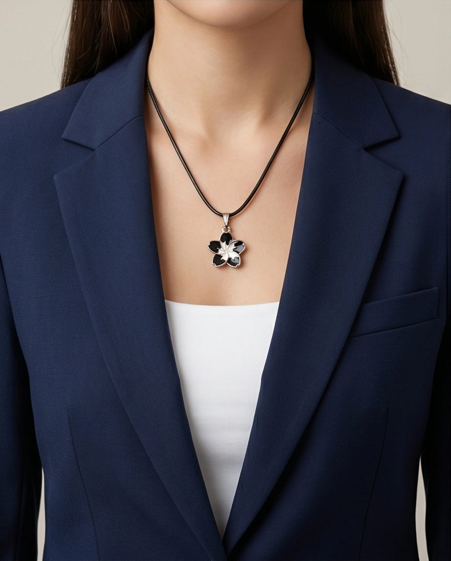 Gold and Black Frangipani Flower Necklace