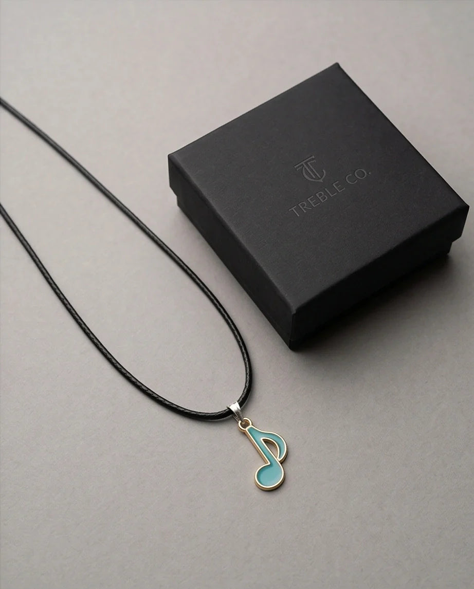 Gold and Turquoise Eighth Note Necklace