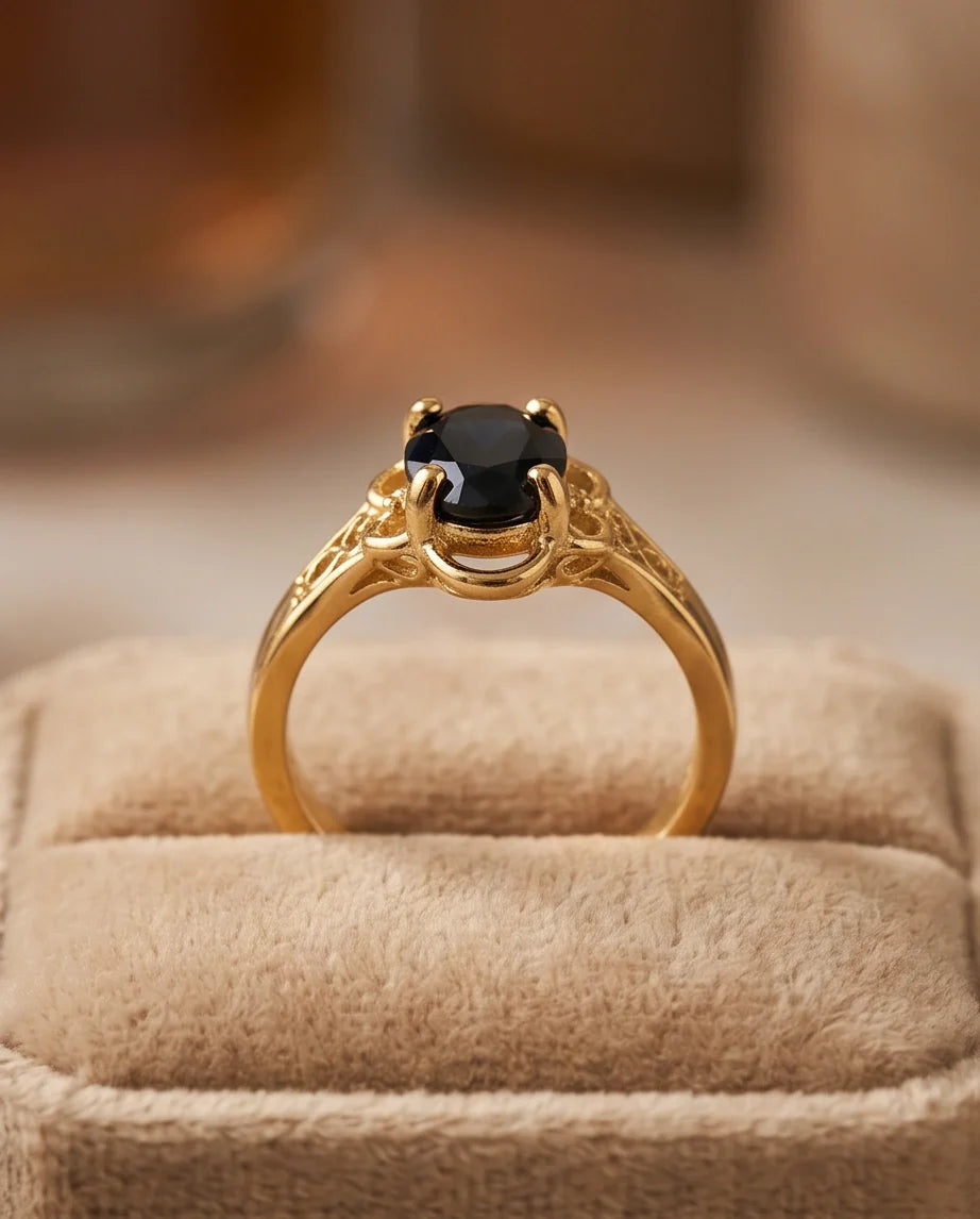 Golden Obsidian Scalloped Ring
