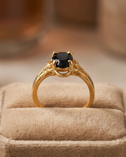 Golden Obsidian Scalloped Ring