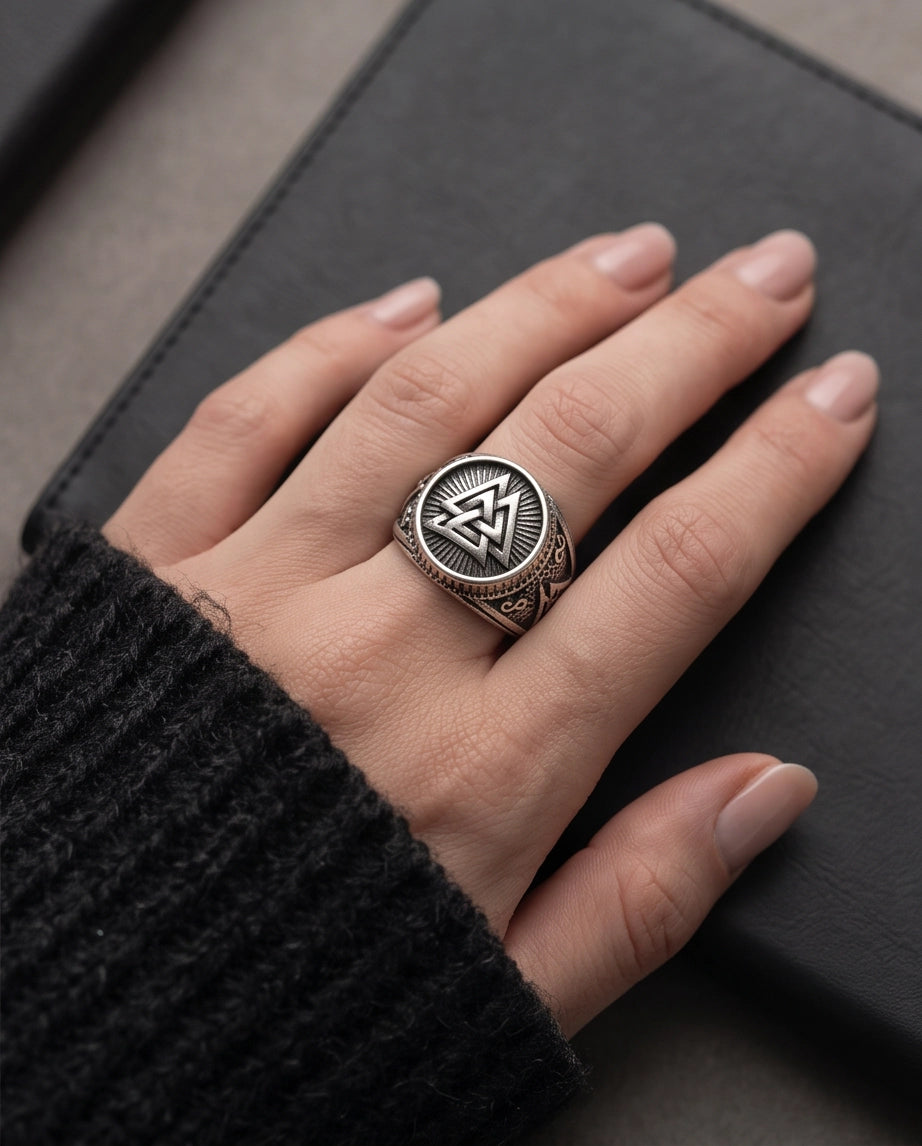 Valknut Radiant Sunburst Signet Ring