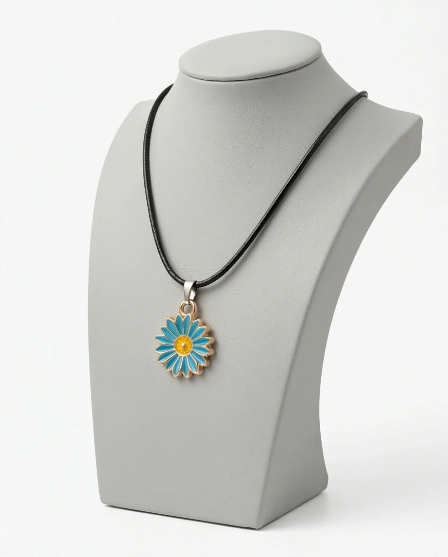 Gold and Turquoise Blue Daisy Necklace