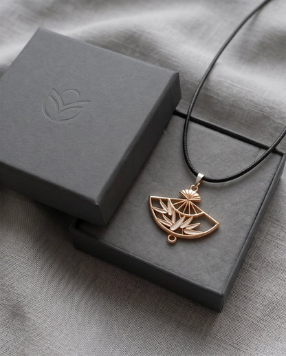 White Leaf Bamboo Fan Pendant Necklace