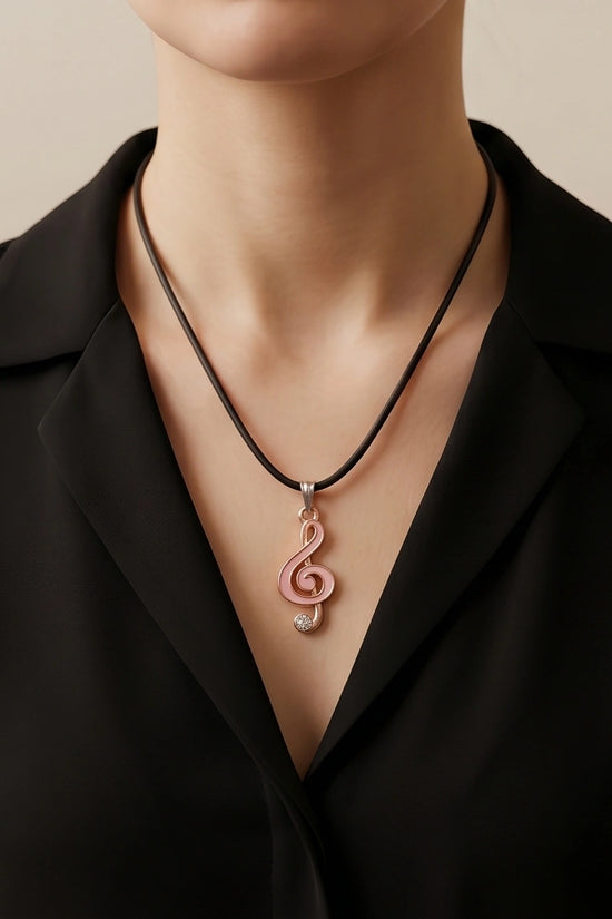 Rose Gold Pink Treble Clef Music Necklace