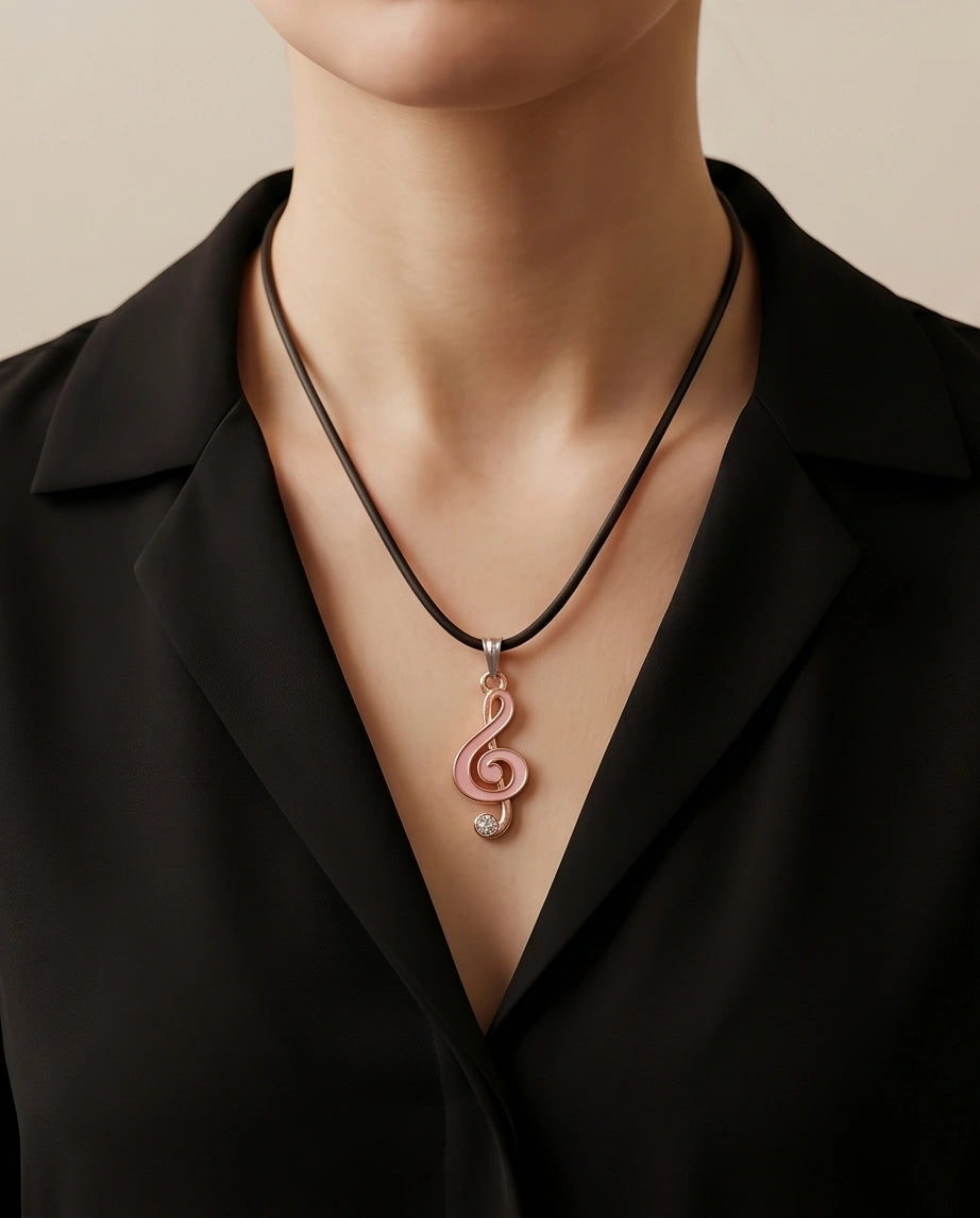 Rose Gold Pink Treble Clef Music Necklace