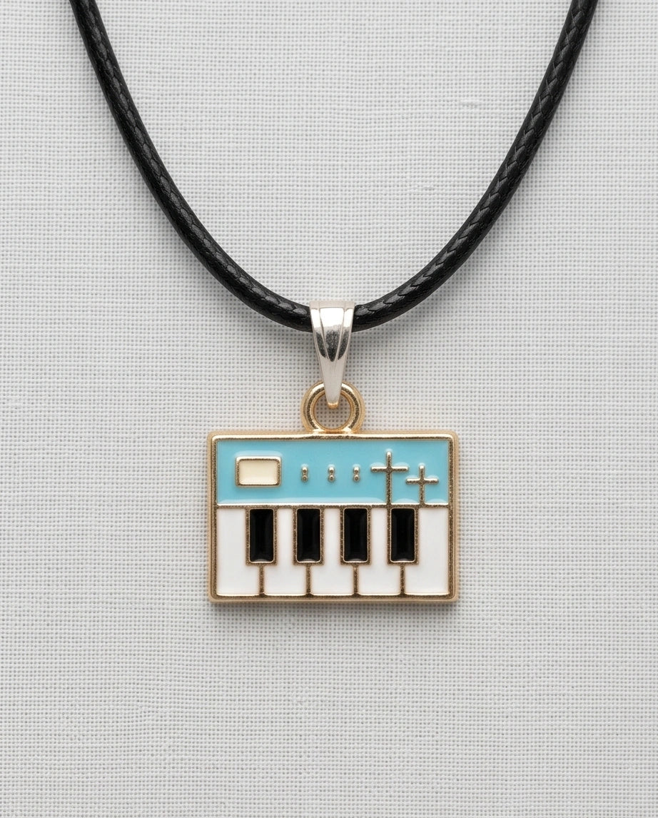 Gold and Light Blue Synthesizer Keyboard Necklace