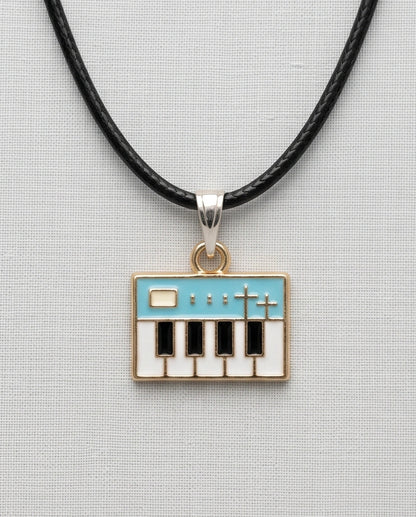 Gold and Light Blue Synthesizer Keyboard Necklace