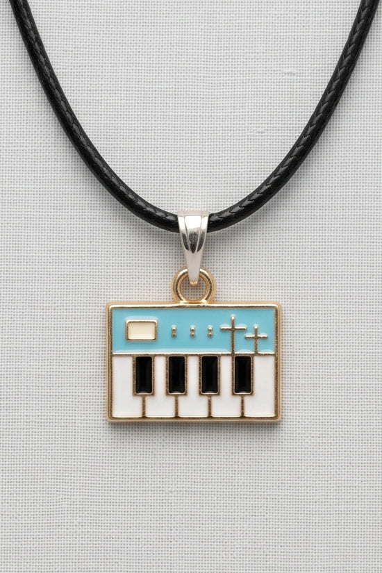 Gold and Light Blue Synthesizer Keyboard Necklace