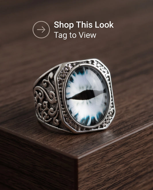 Frost Slit-Pupil Ornate Silver Ring