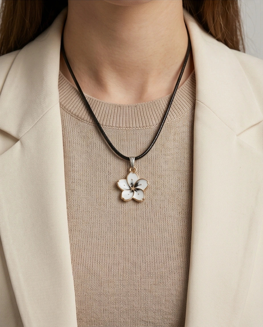 Gold and White Blossom Pendant Necklace