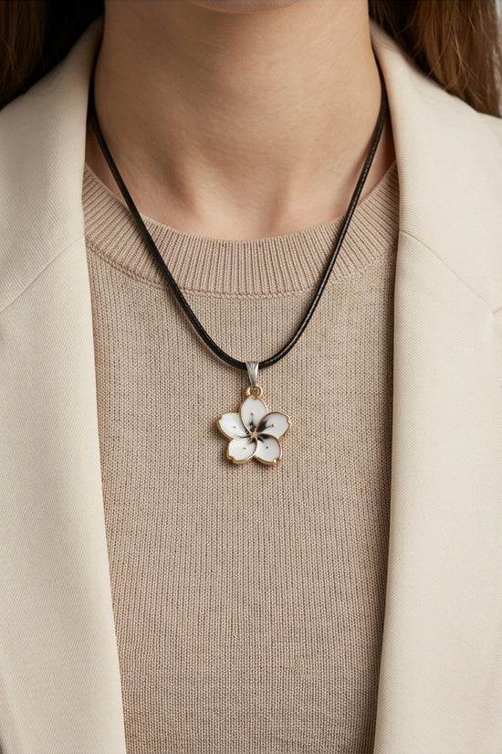 Gold and White Blossom Pendant Necklace