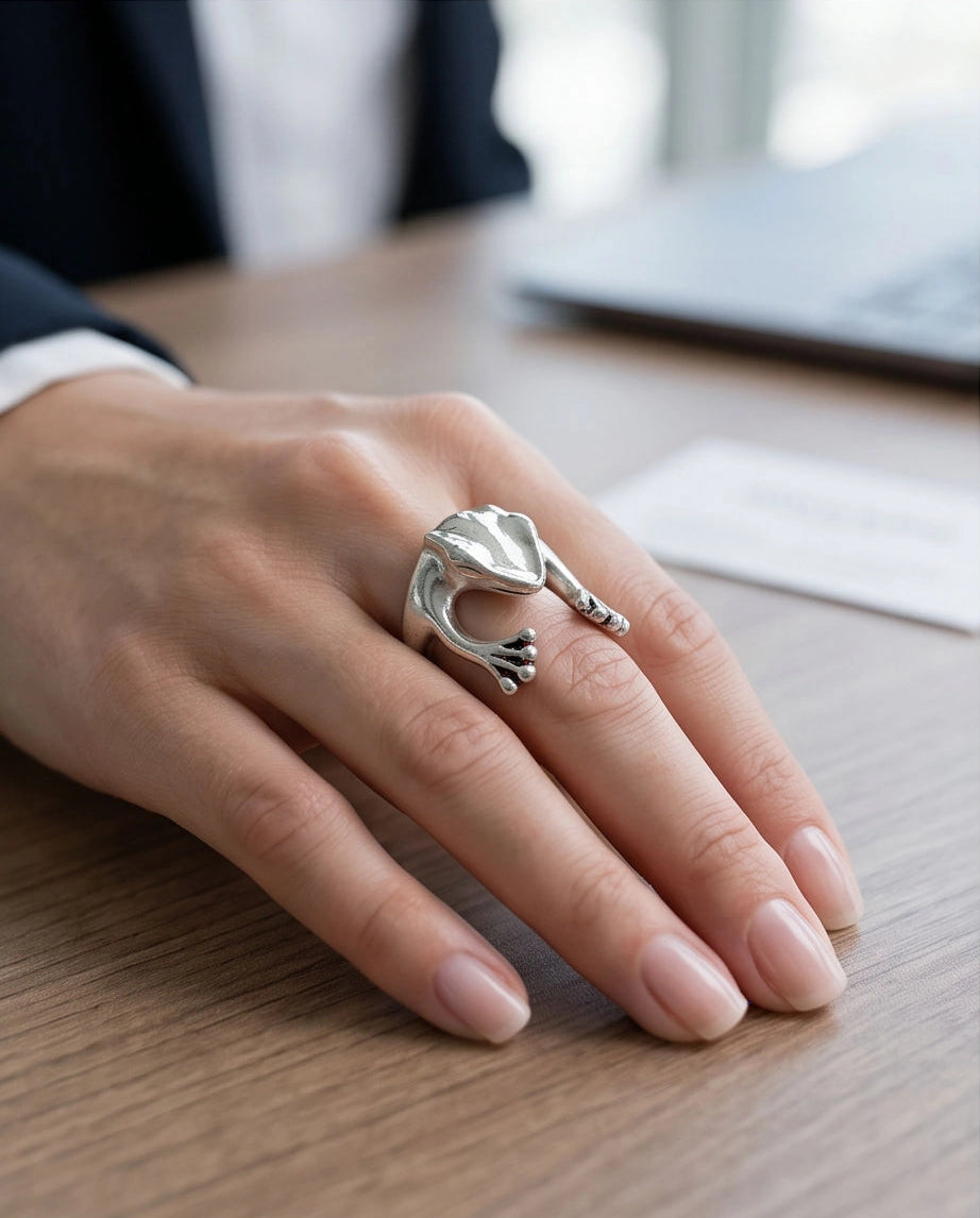 Silver Sculpted Frog Wrap Ring