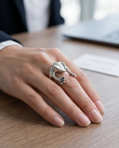 Silver Sculpted Frog Wrap Ring