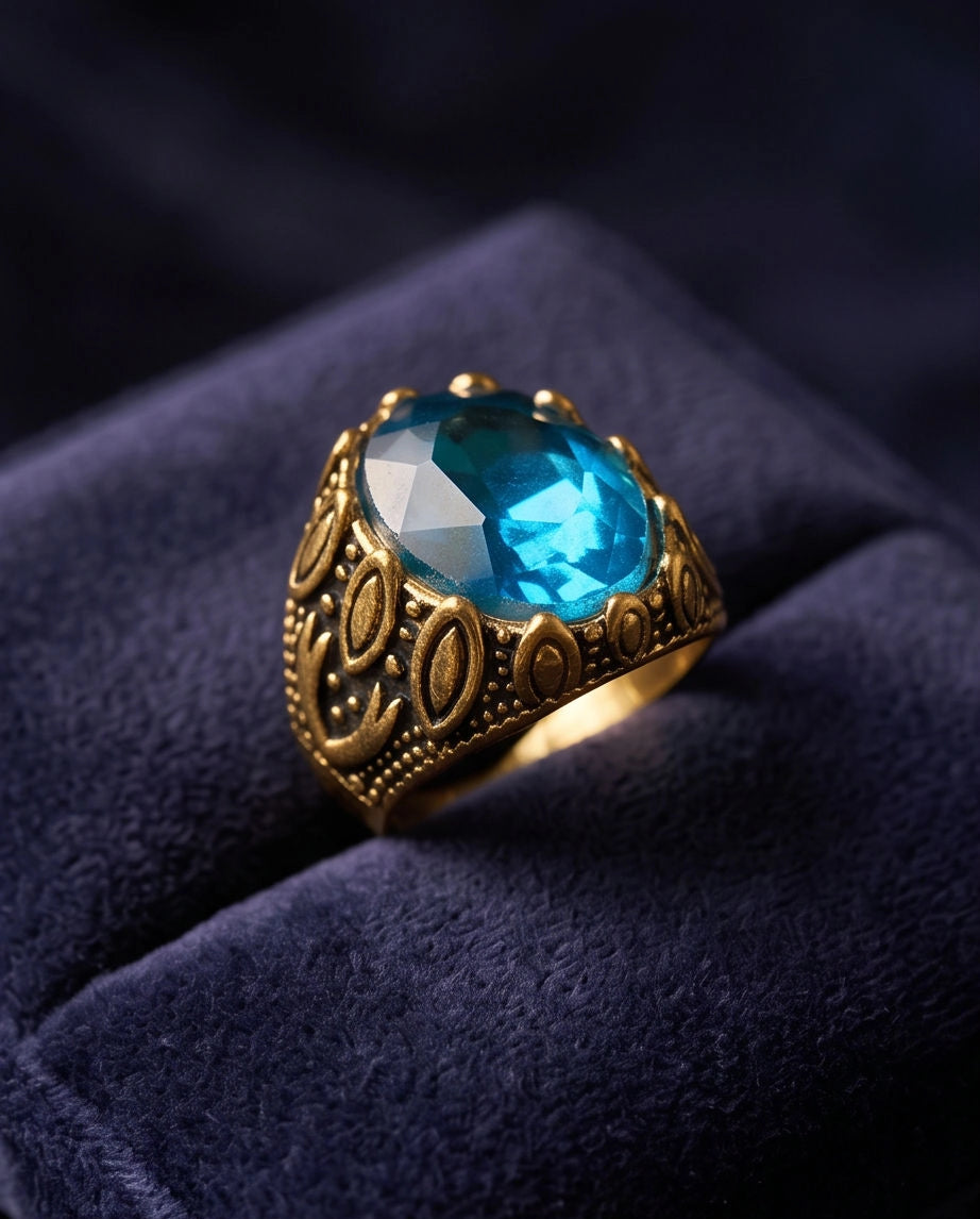 Antique Gold Oval Topaz Engraved Signet Ring