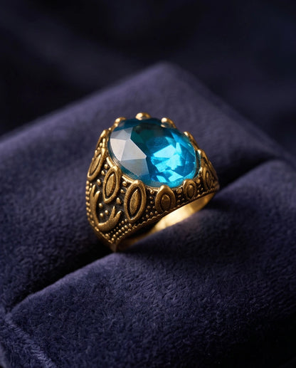 Antique Gold Oval Topaz Engraved Signet Ring