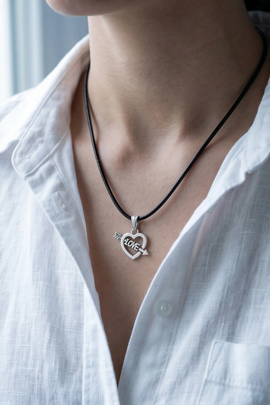 The Pierced Heart: Minimalist "LOVE" Arrow Pendant Necklace