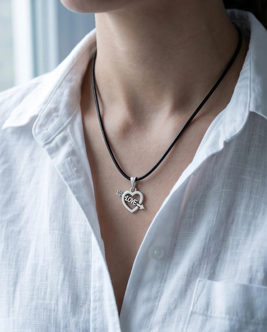 The Pierced Heart: Minimalist "LOVE" Arrow Pendant Necklace