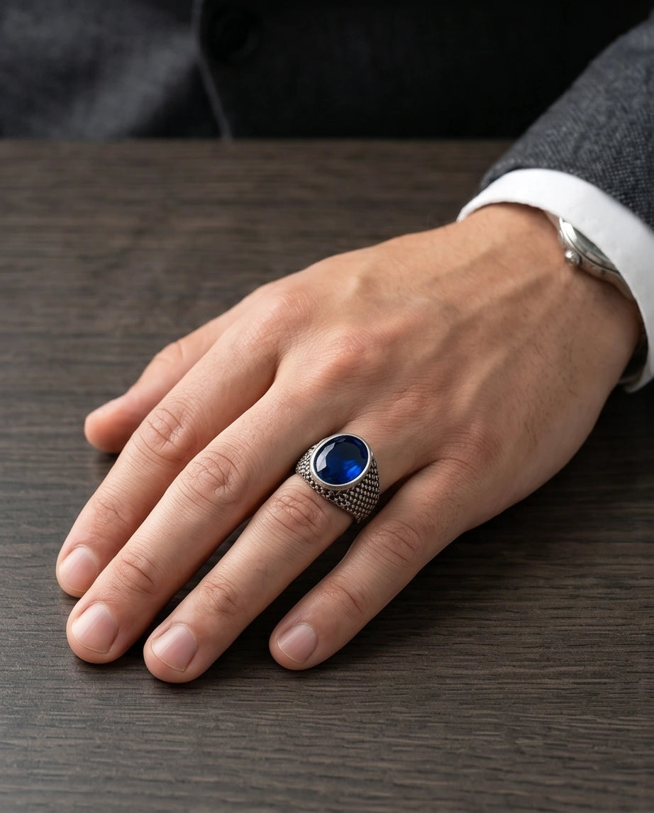 Imperial Sapphire Mesh Signet Ring