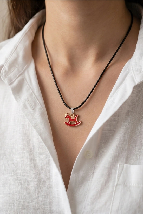 Gold and Red Rocking Horse Necklace