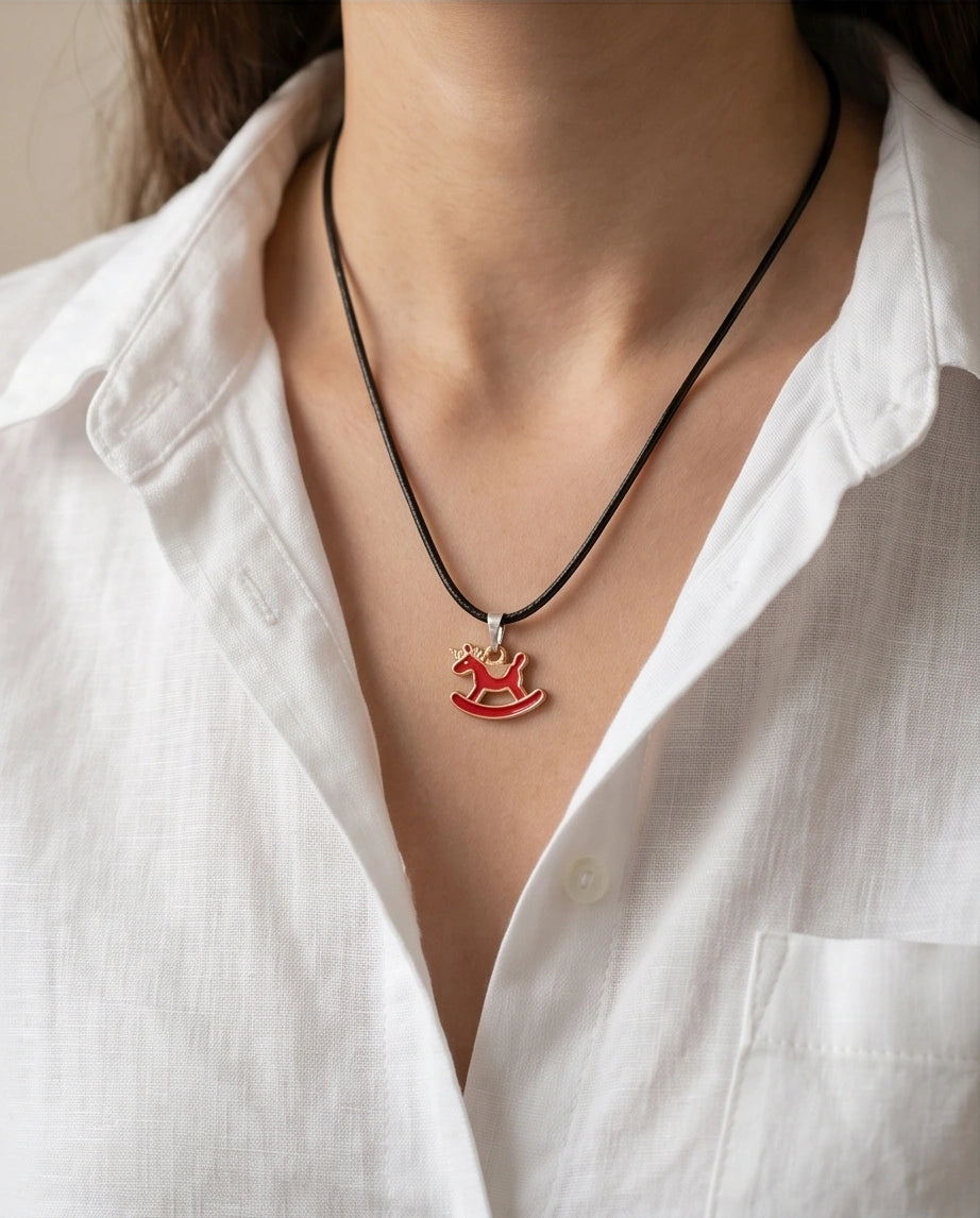 Gold and Red Rocking Horse Necklace