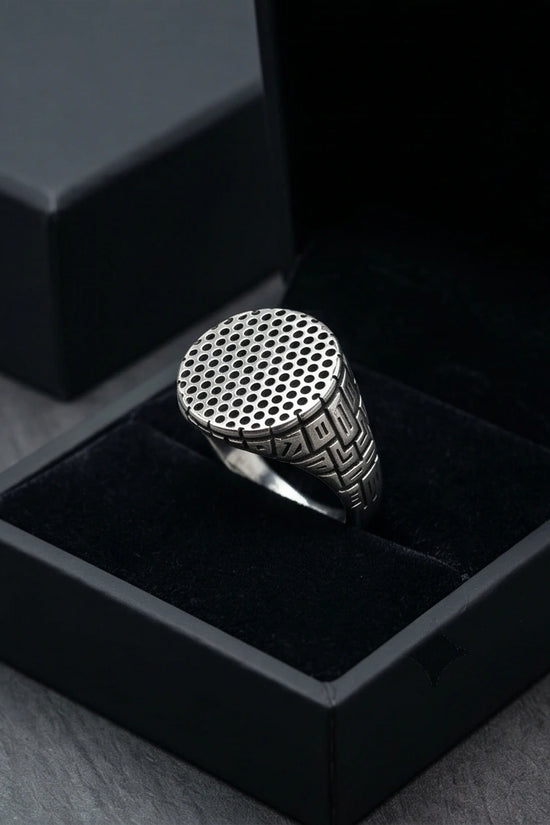 Sterling Silver Industrial Perforated Round Signet Ring