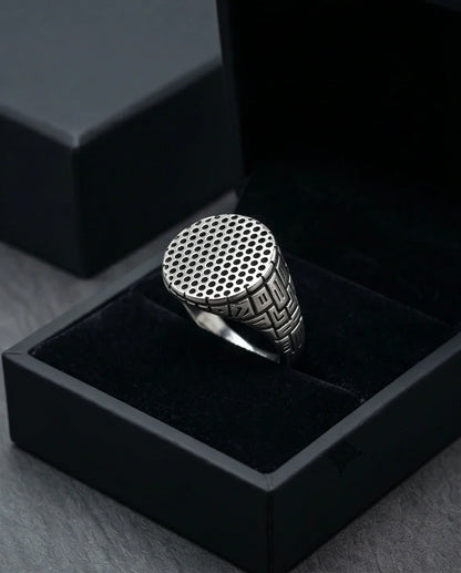 Sterling Silver Industrial Perforated Round Signet Ring