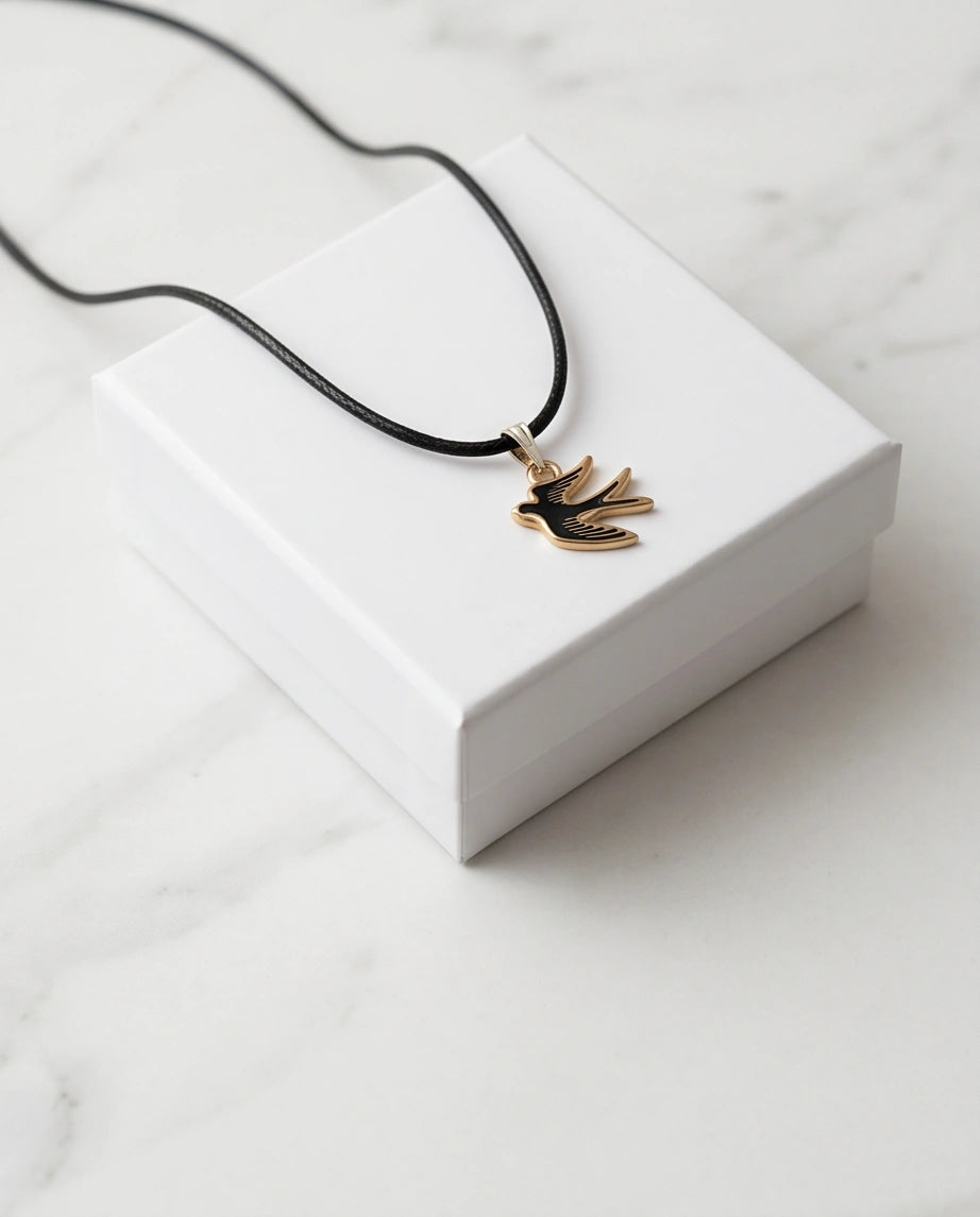 Gold and Black Soaring Swallow Necklace