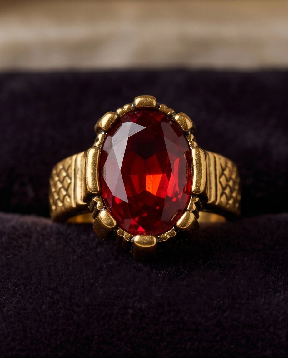 Antique Gold Oval Ruby Crown Signet Ring