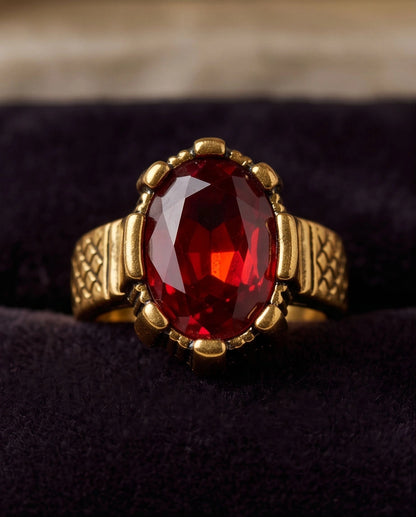 Antique Gold Oval Ruby Crown Signet Ring
