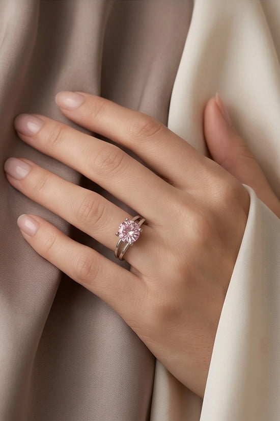 Sterling Silver Round-Cut Split Shank Pink Topaz Ring