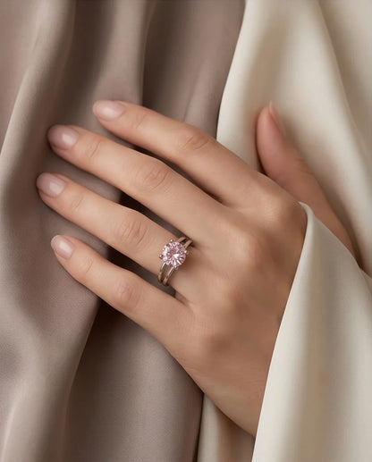 Sterling Silver Round-Cut Split Shank Pink Topaz Ring
