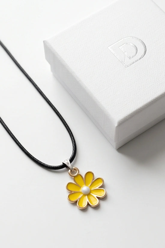 Vibrant Yellow Daisy Enamel Pendant Necklace
