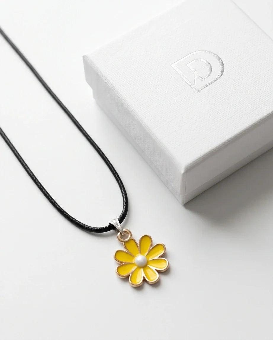 Vibrant Yellow Daisy Enamel Pendant Necklace