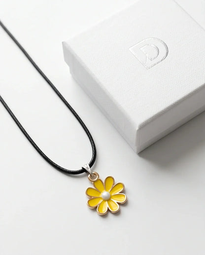 Vibrant Yellow Daisy Enamel Pendant Necklace