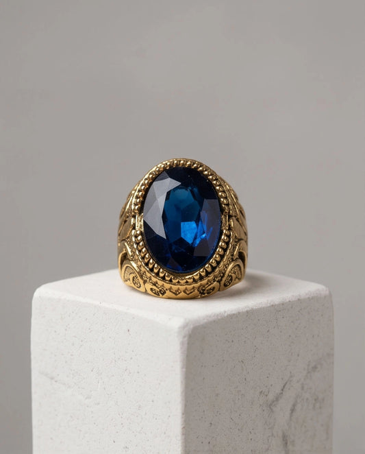 Antique Gold Oval Sapphire Scroll Signet Ring