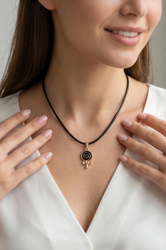 Gold and Black Spiral Lollipop Necklace