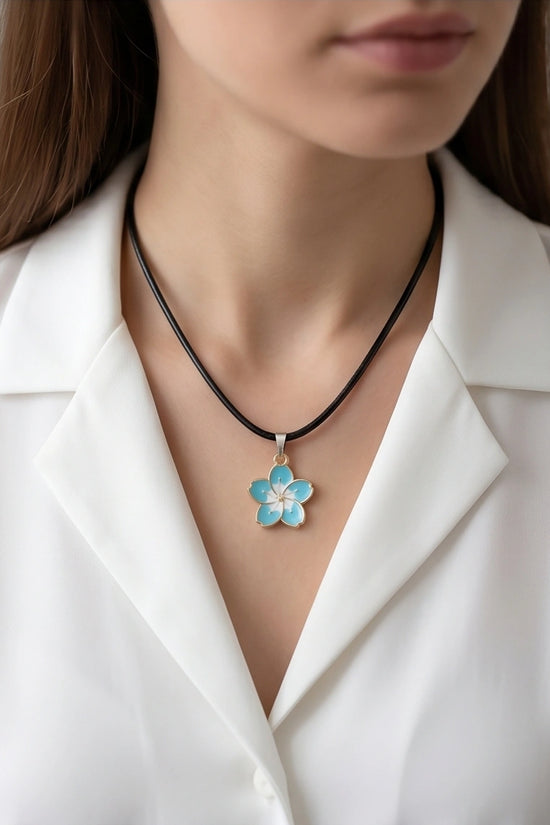 Gold and Pastel Blue Blossom Necklace