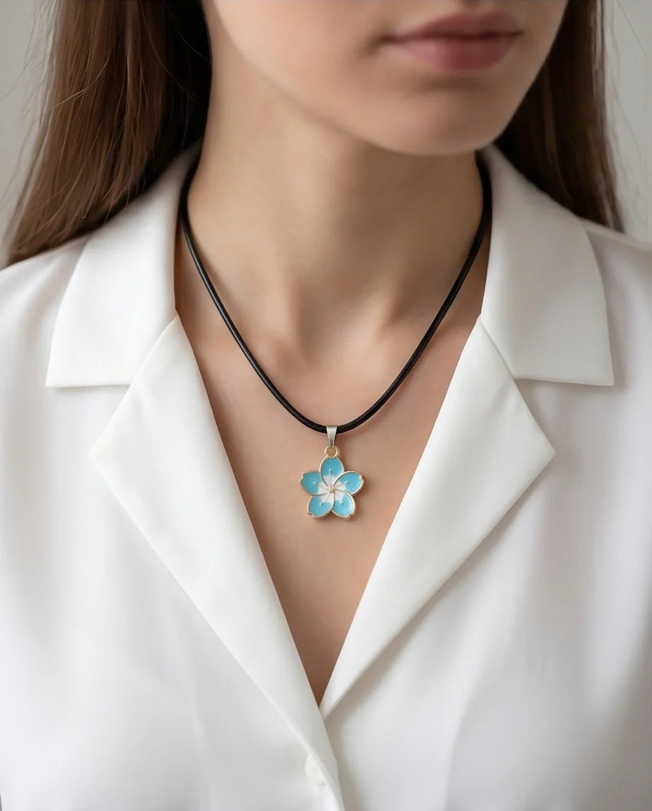 Gold and Pastel Blue Blossom Necklace