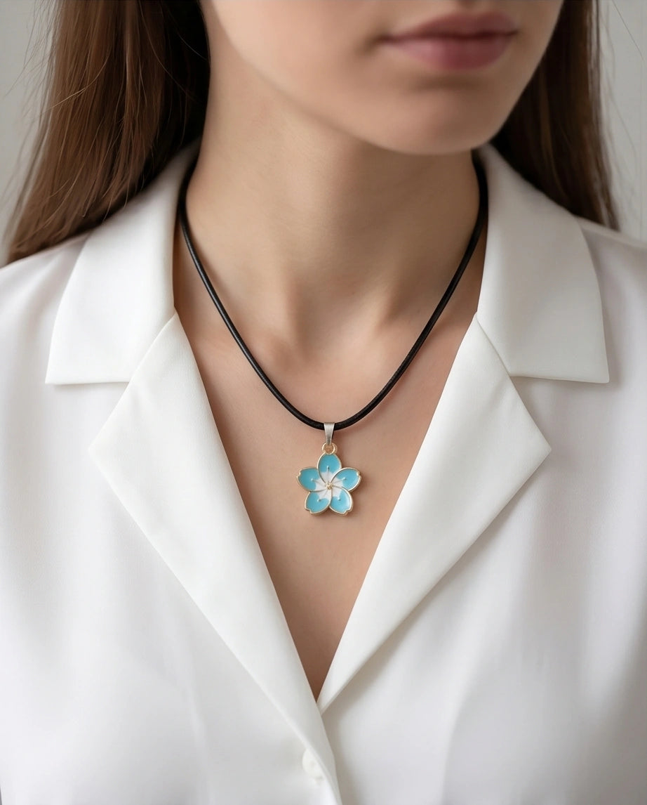 Gold and Pastel Blue Blossom Necklace